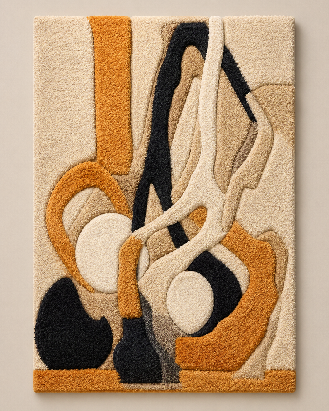 Ochre Currents wall art by Hewn Earth featuring abstract flowing design in warm ochre tones on a white background.