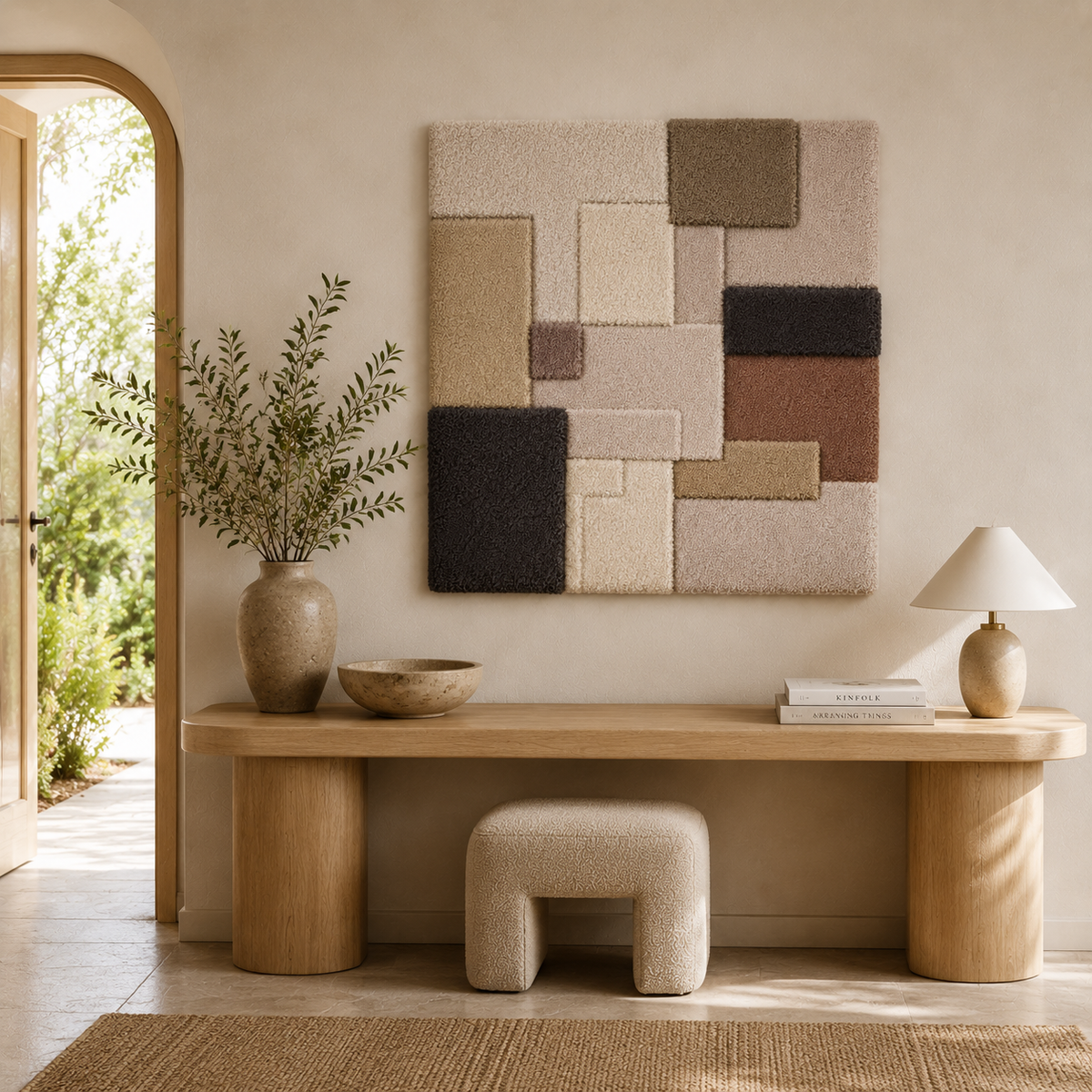 Hewn Earth Stone Grid wall art with textured stone design, featuring a geometric pattern for modern home decor.