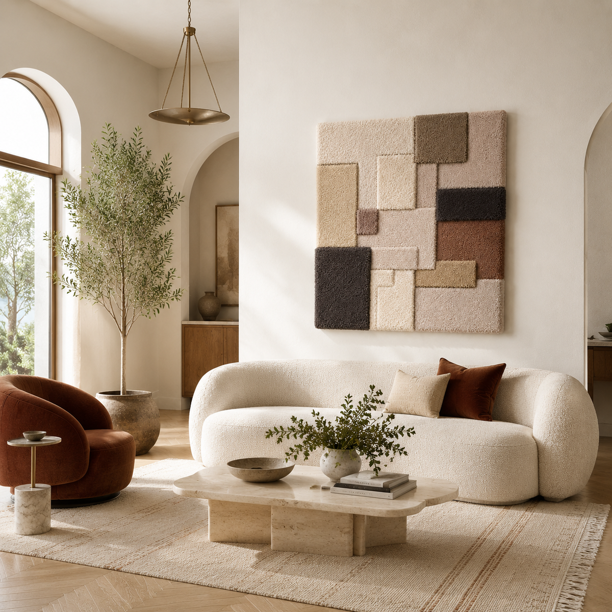 Hewn Earth Stone Grid wall art featuring a geometric stone pattern in neutral tones, suitable for modern interior decor.