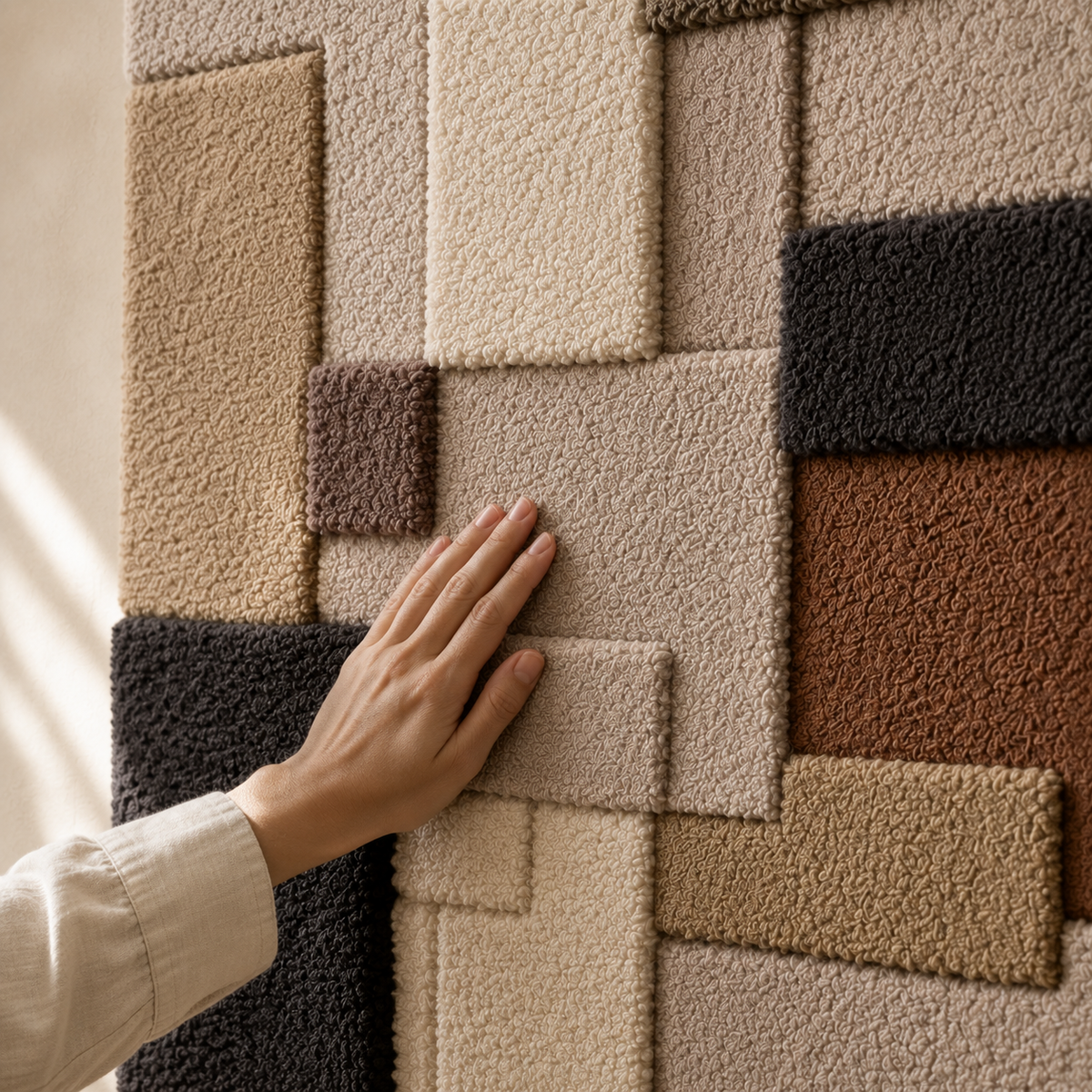 Hewn Earth Stone Grid wall art featuring a geometric pattern of textured stone tiles for modern interior decor.