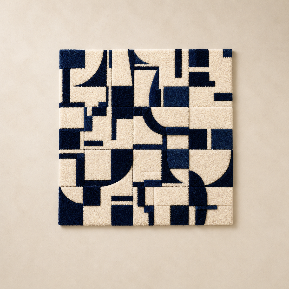Navy Cipher wall art by Hewn Earth featuring intricate geometric design on a navy background.