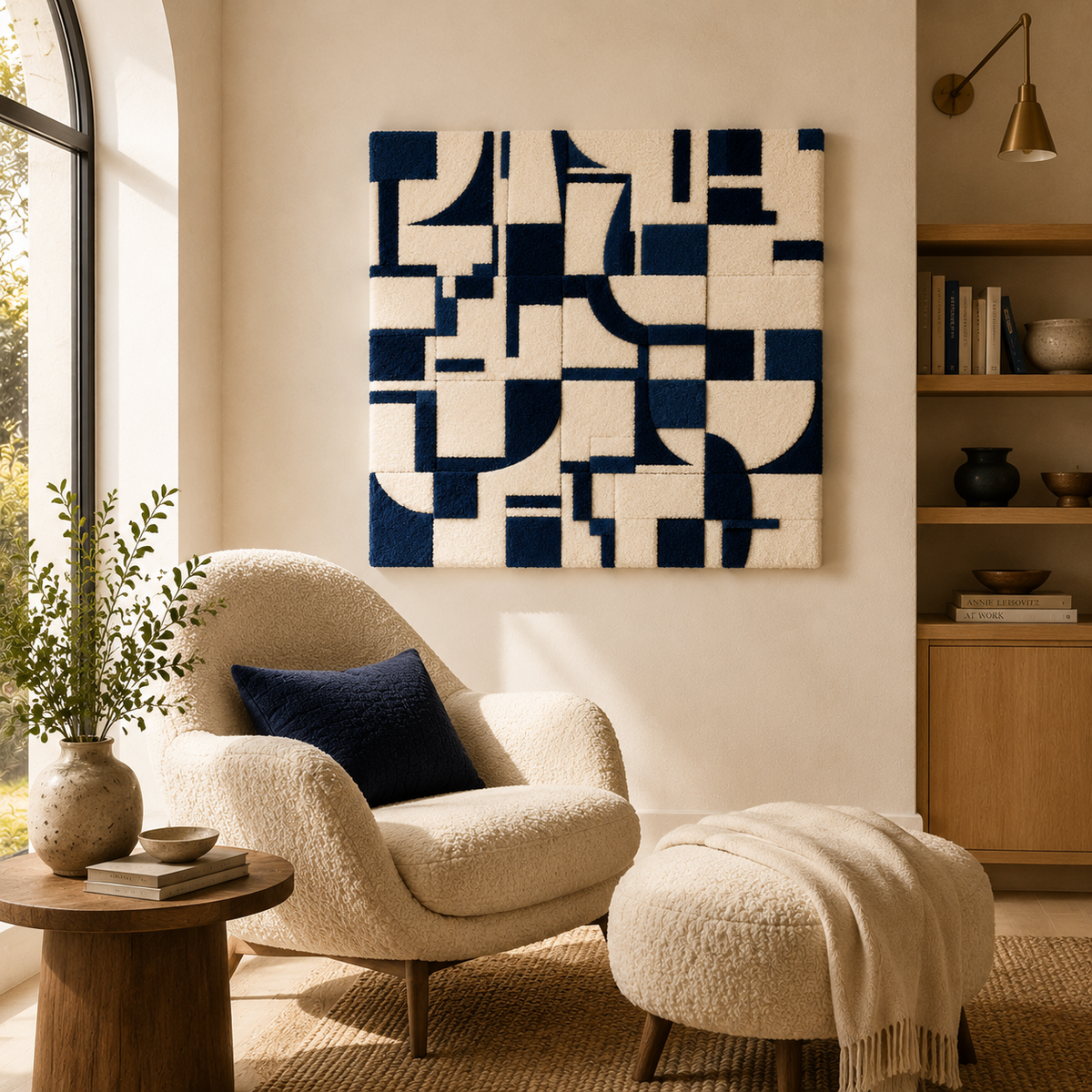Navy Cipher wall art by Hewn Earth featuring intricate geometric design on a textured background.