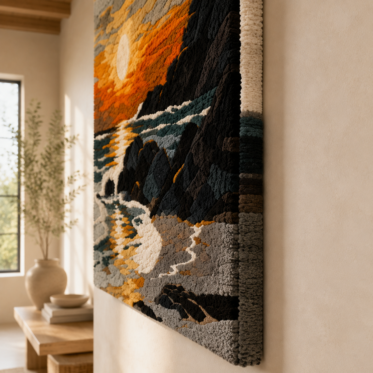 Hewn Earth Golden Tide HE-0140 wall art featuring abstract golden and blue design on canvas for modern home decor