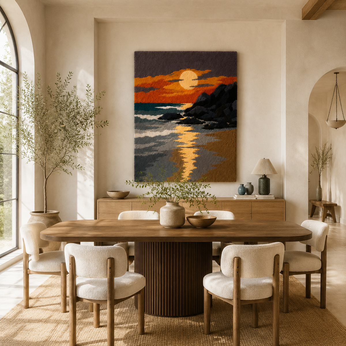 Hewn Earth Ember Coast wall art in earthy tones, featuring abstract coastal landscape painting on canvas.