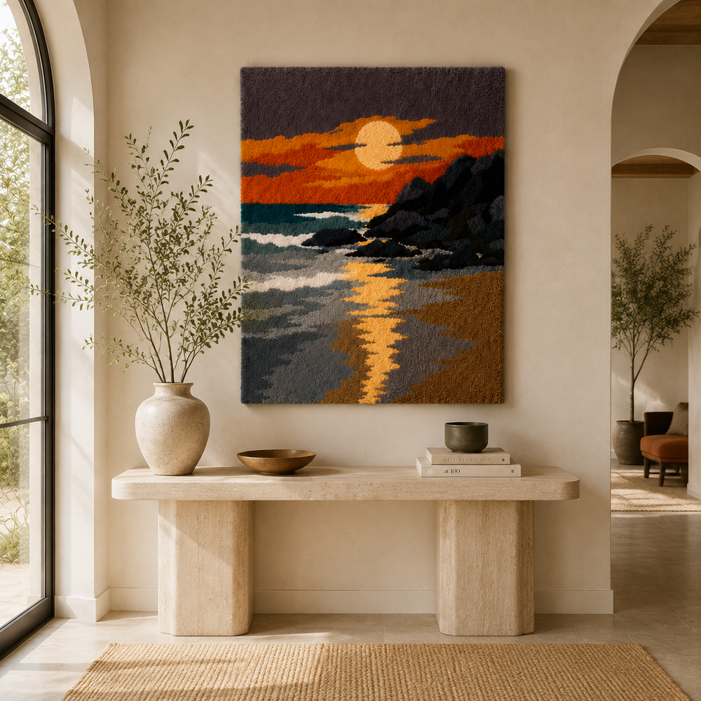 Hewn Earth Ember Coast wall art, HE-0141, abstract coastal-themed wall decor with earthy tones and textured design.
