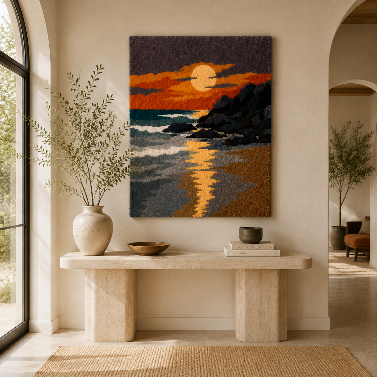Hewn Earth Ember Coast wall art, HE-0141, abstract coastal-themed wall decor with earthy tones and textured design.