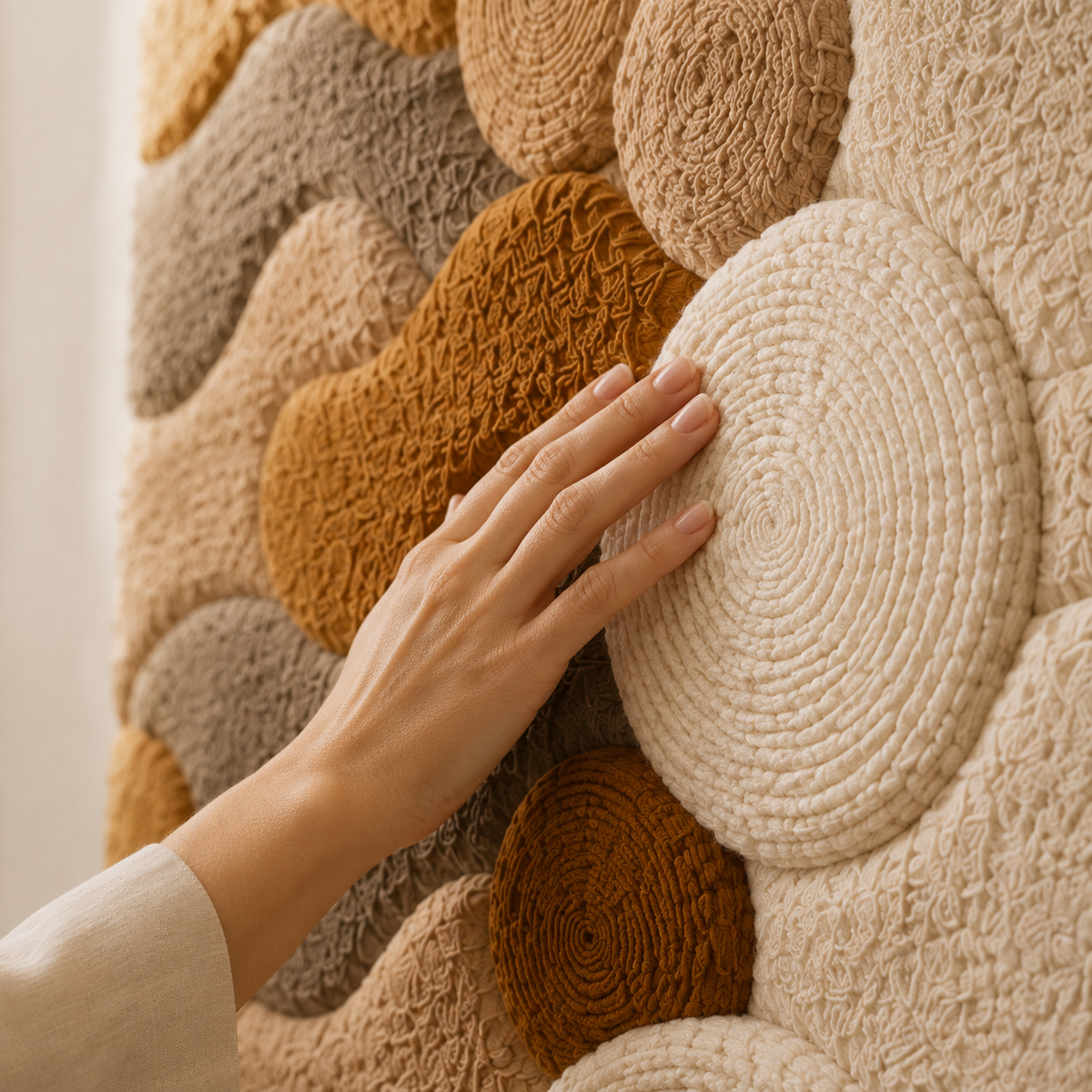 Hewn Earth River Pebbles wall art featuring realistic textured stone design in shades of gray and earthy tones.