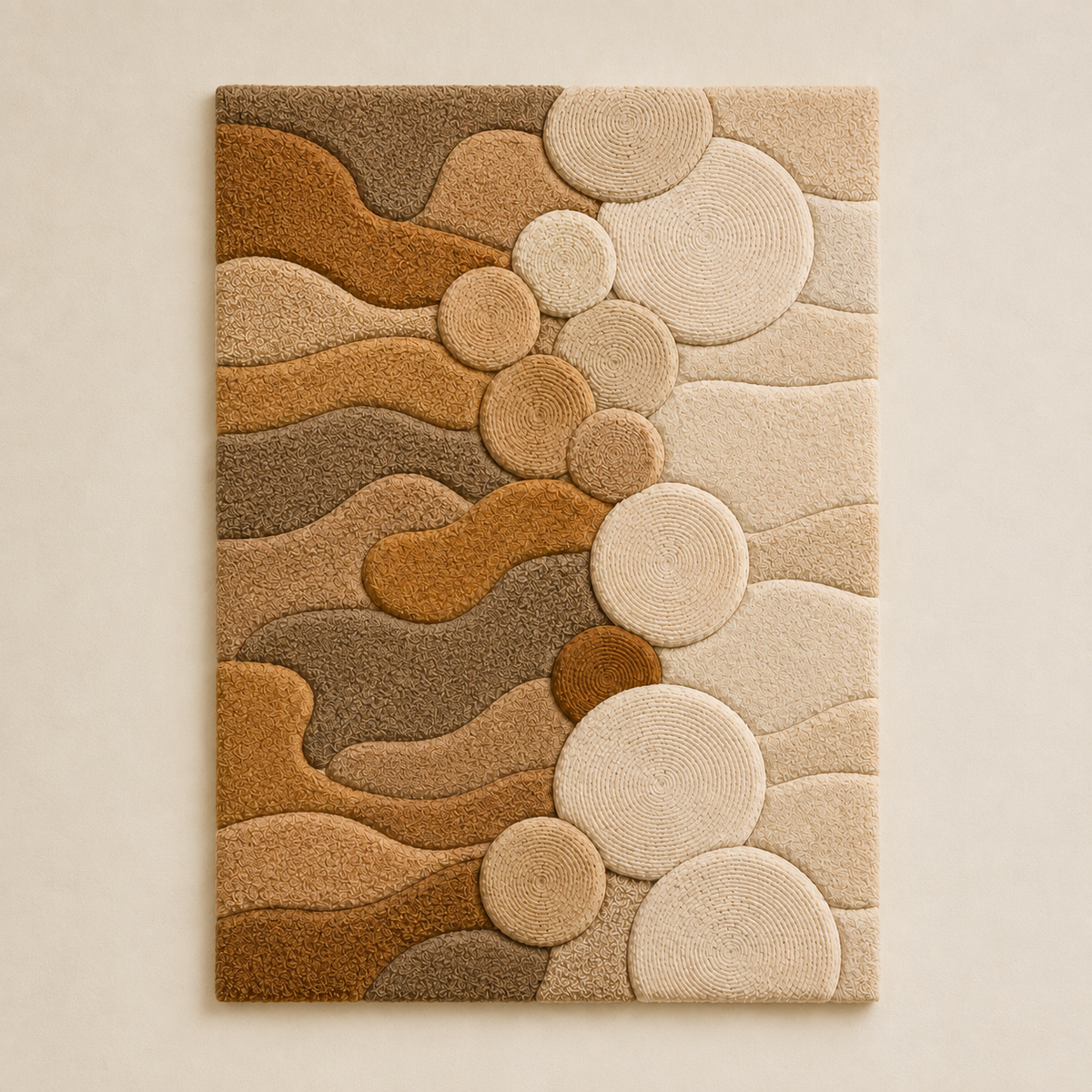 Wall art featuring River Pebbles design by Hewn Earth, showcasing a textured arrangement of smooth, rounded pebbles in natural tones.
