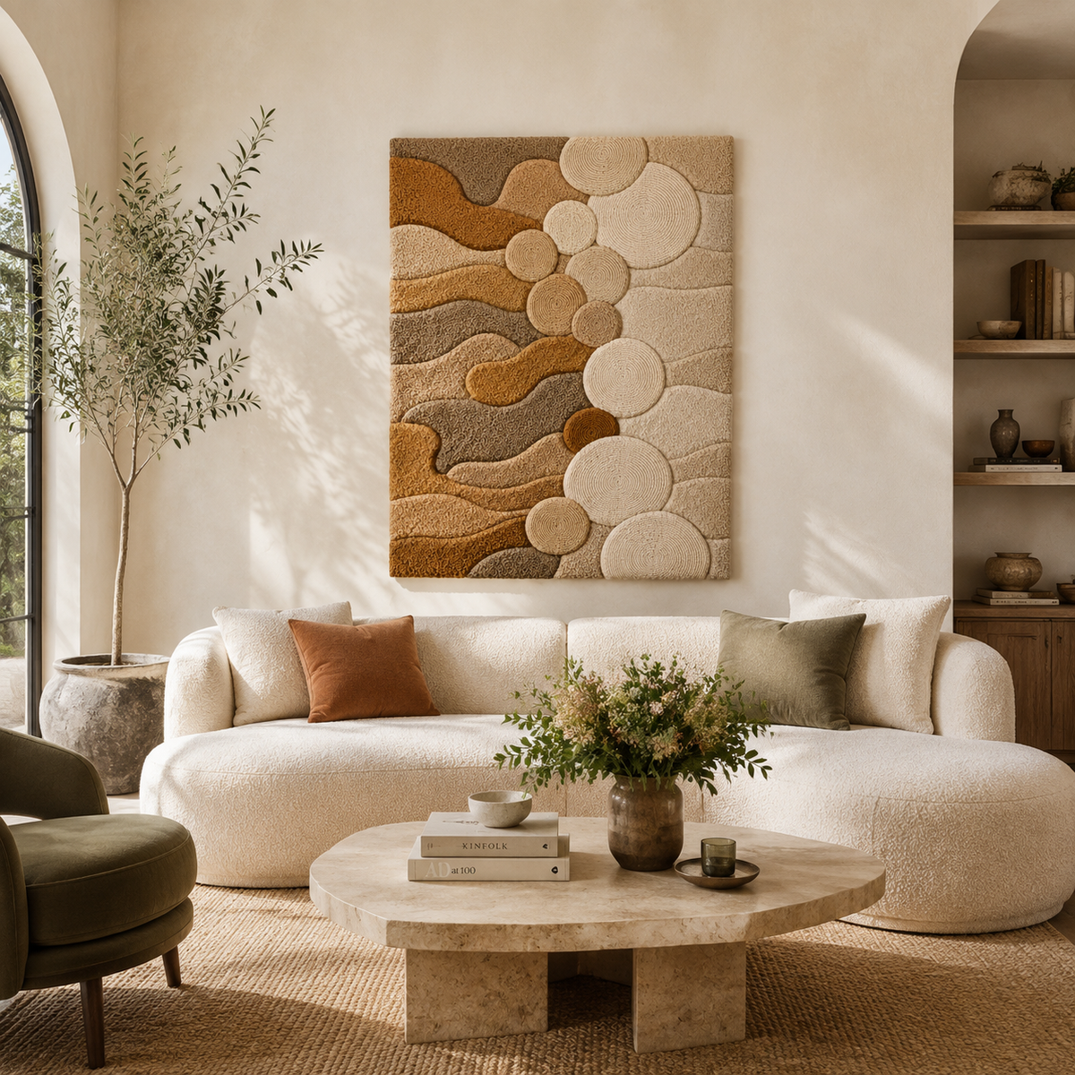 Hewn Earth River Pebbles wall art featuring a textured design of smooth, rounded river pebbles in natural tones.