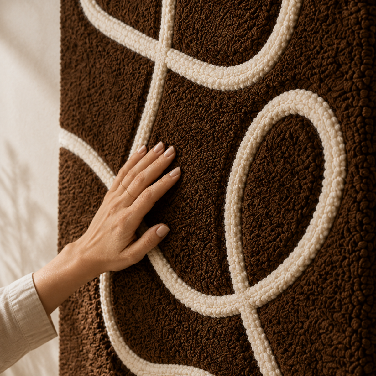 Colorful Cocoa Loops wall art by Hewn Earth featuring vibrant, abstract loop patterns on a neutral background.