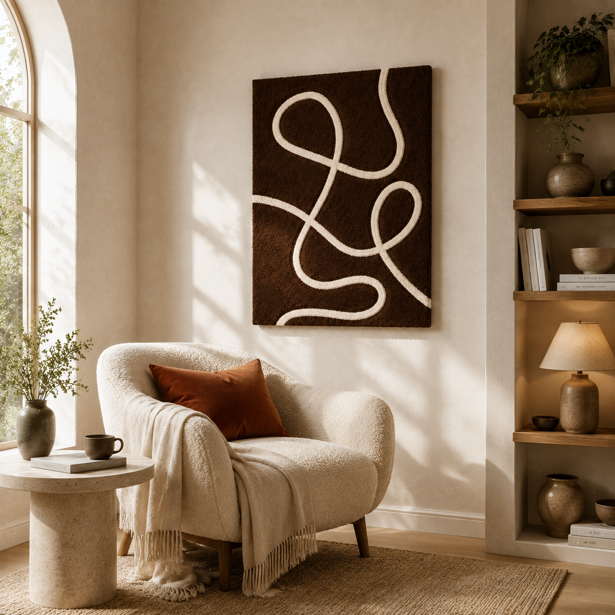 Colorful Cocoa Loops wall art by Hewn Earth, featuring vibrant, abstract loop designs on a textured background.