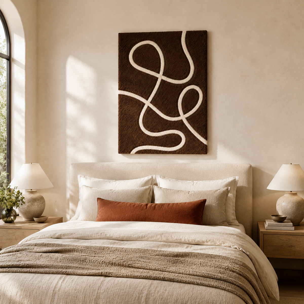 Hewn Earth Cocoa Loops wall art, abstract design in warm earth tones, suitable for modern interior decor.