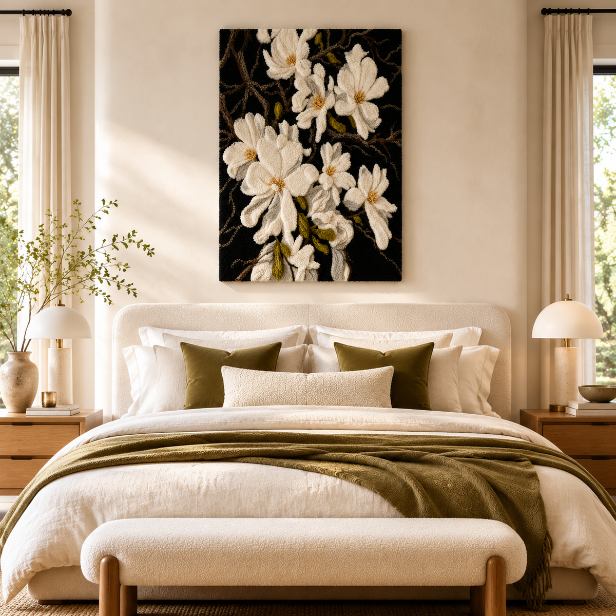 Hewn Earth Midnight Magnolia wall art, botanical print featuring dark floral design on a neutral background.