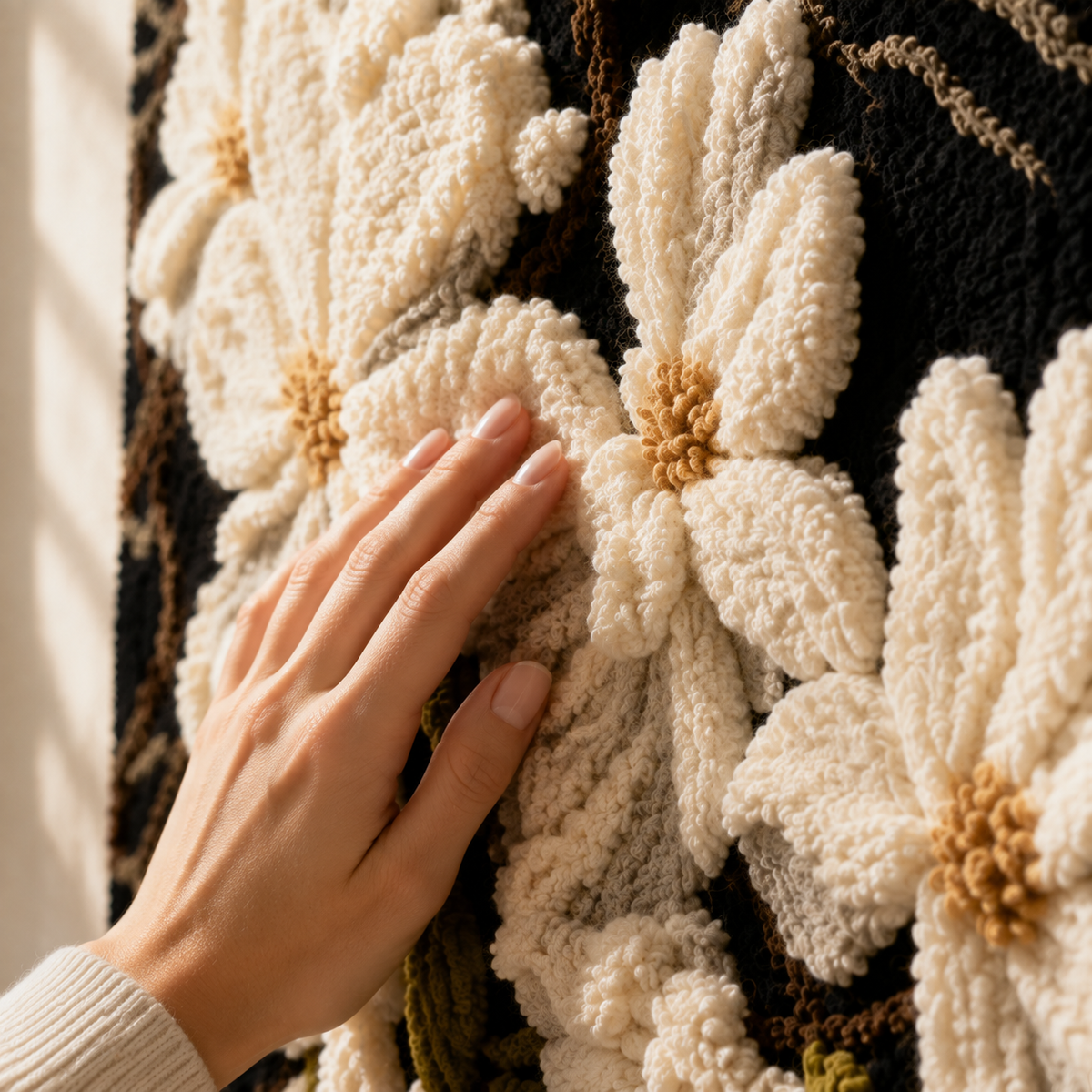Hewn Earth Midnight Magnolia wall art print featuring a dark floral design on a textured background.