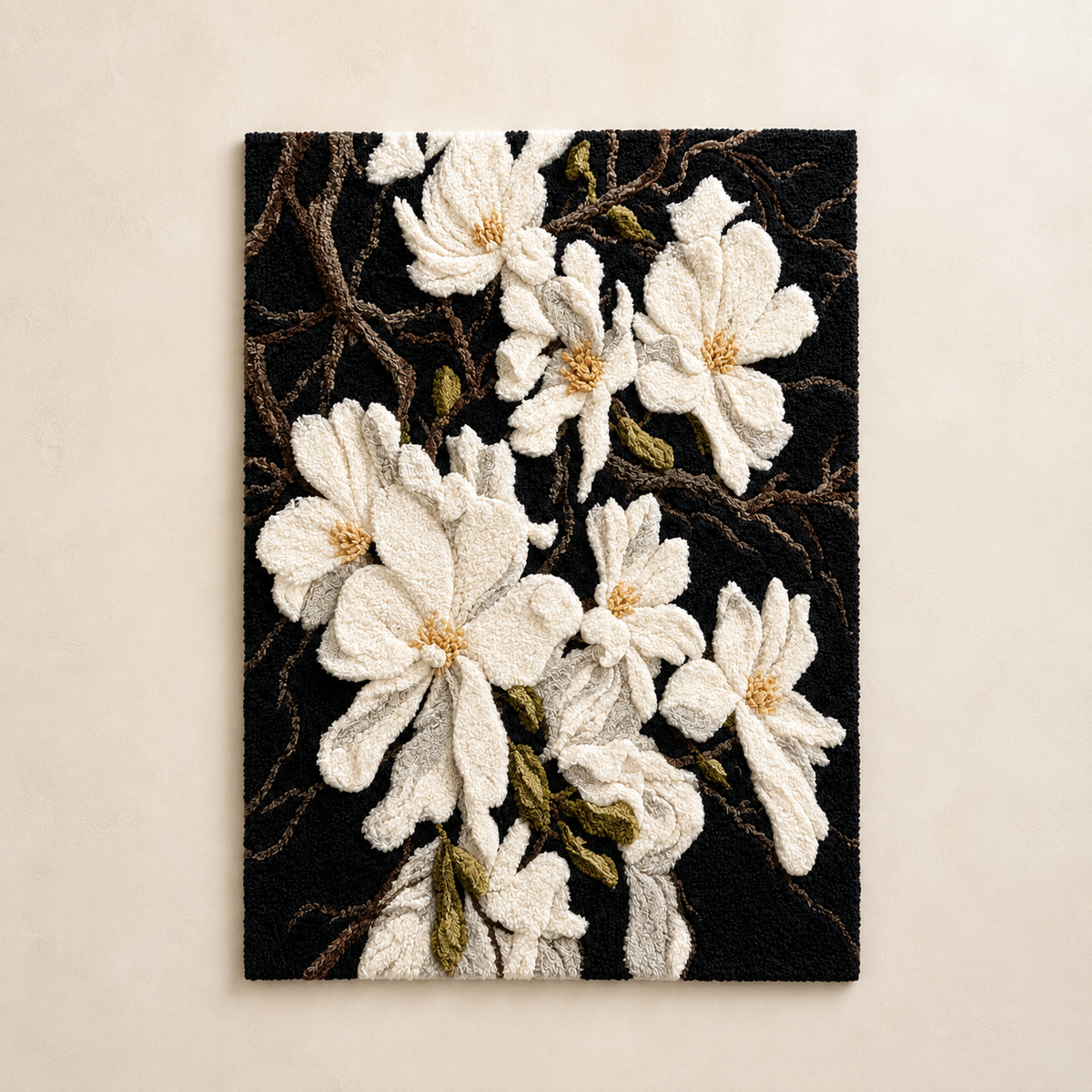 Hewn Earth Midnight Magnolia wall art featuring a dark, moody magnolia flower illustration on a textured background.