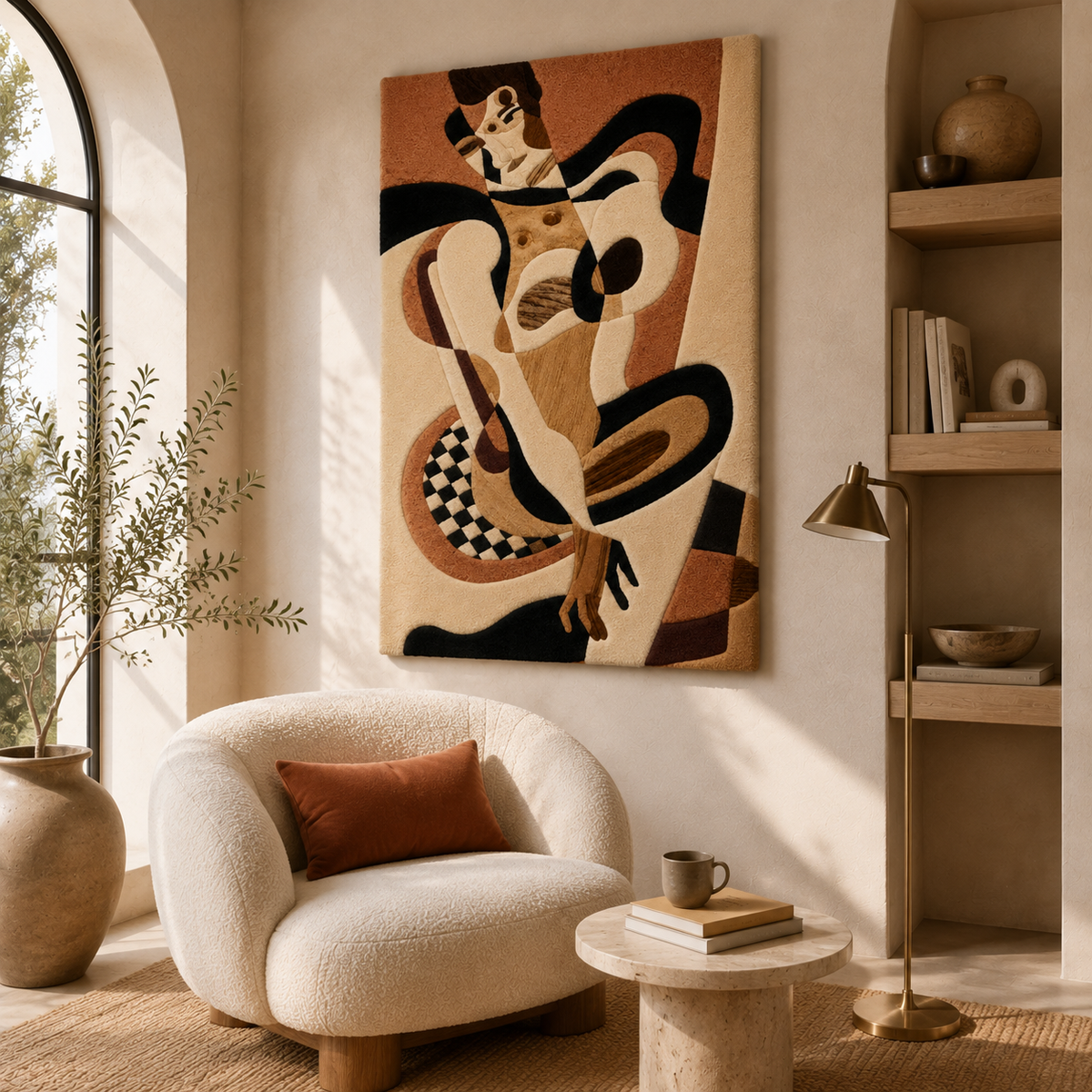 Hewn Earth Terra Figure HE-0148 wall art, abstract textured ceramic sculpture with earthy tones, suitable for modern interior decor.