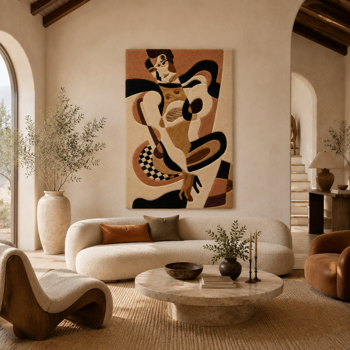Hewn Earth Terra Figure HE-0148 wall art, modern ceramic sculpture with earthy tones, mounted on a neutral background.