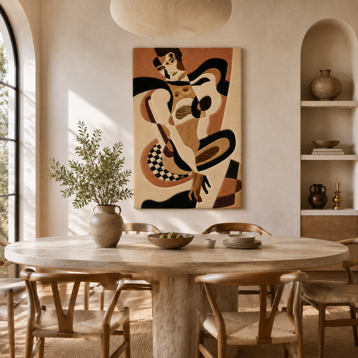 Hewn Earth Terra Figure HE-0148 wall art, abstract textured ceramic sculpture with earthy tones, mounted on a neutral wall.