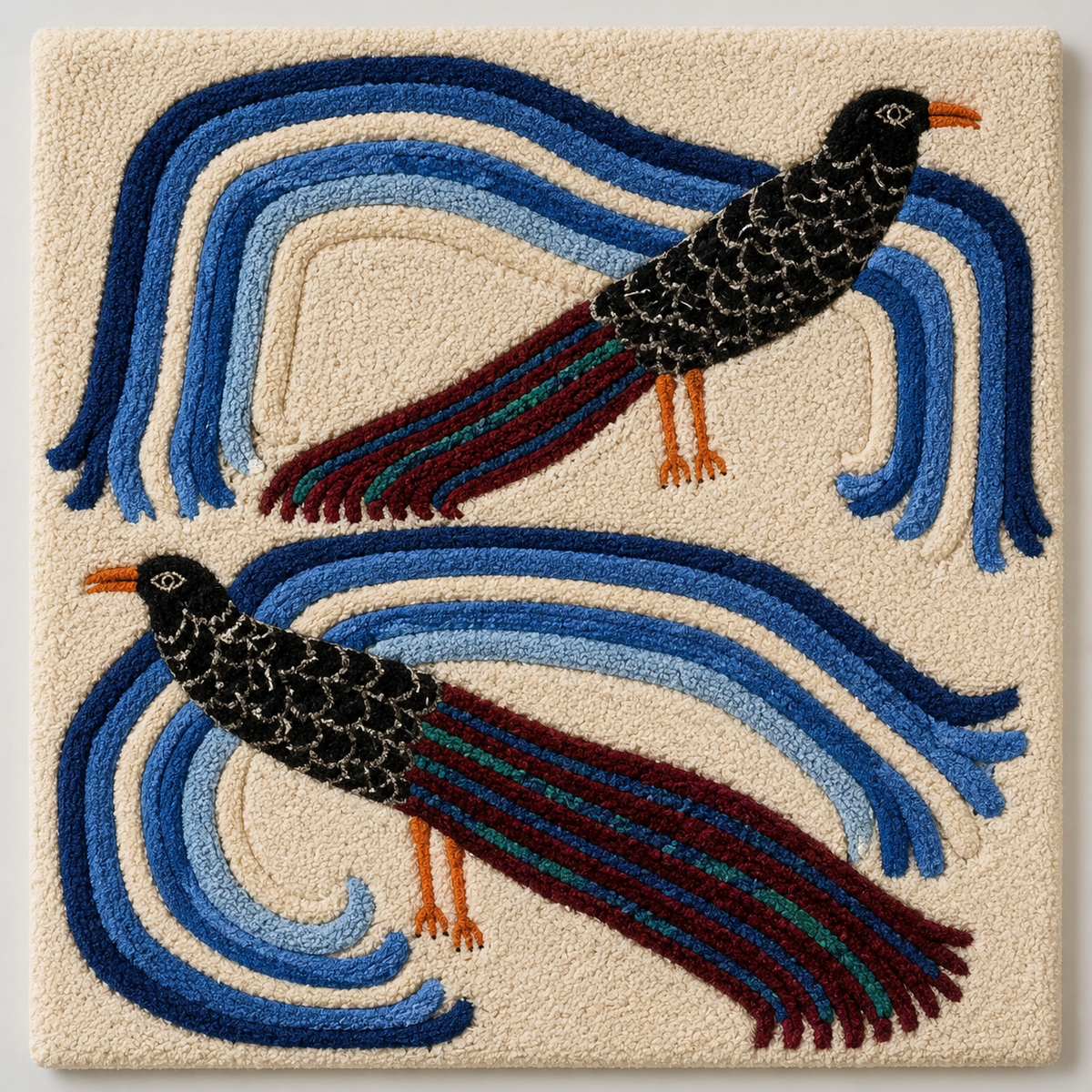 Hewn Earth Twin Blue Birds wall art featuring two blue birds perched on branches, vibrant and detailed nature wall decor.
