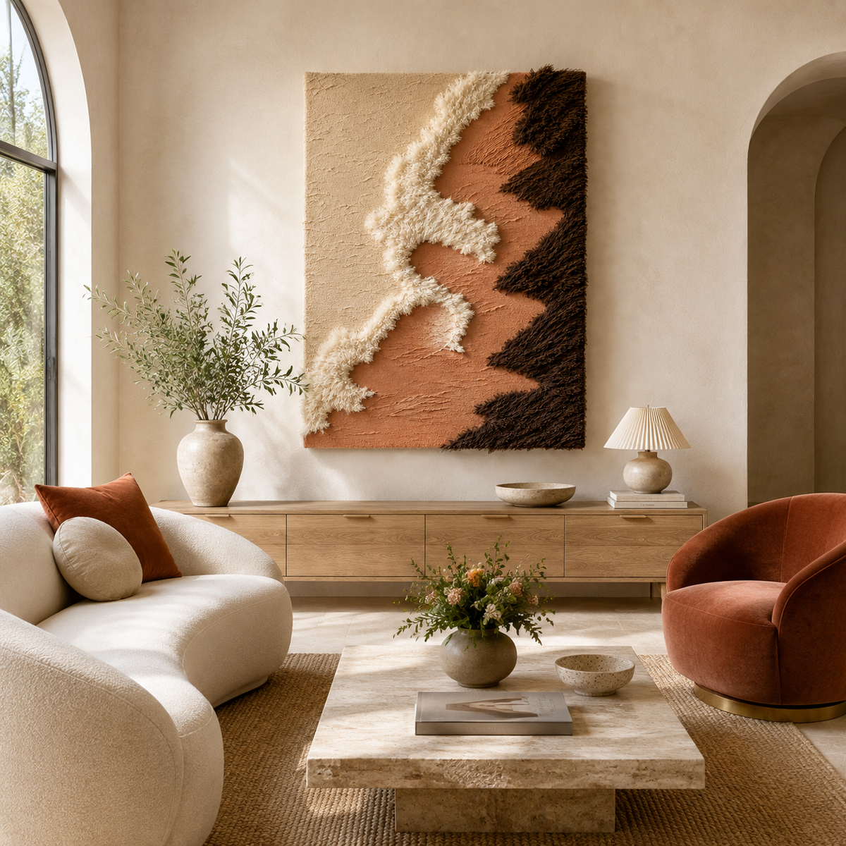 Hewn Earth Terra Ridges HE-0150 wall art featuring textured, earthy-toned abstract design on a canvas.