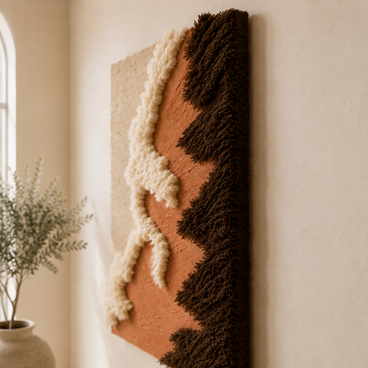 Hewn Earth Terra Ridges HE-0150 wall art featuring textured abstract design in neutral tones, suitable for modern interior decor.