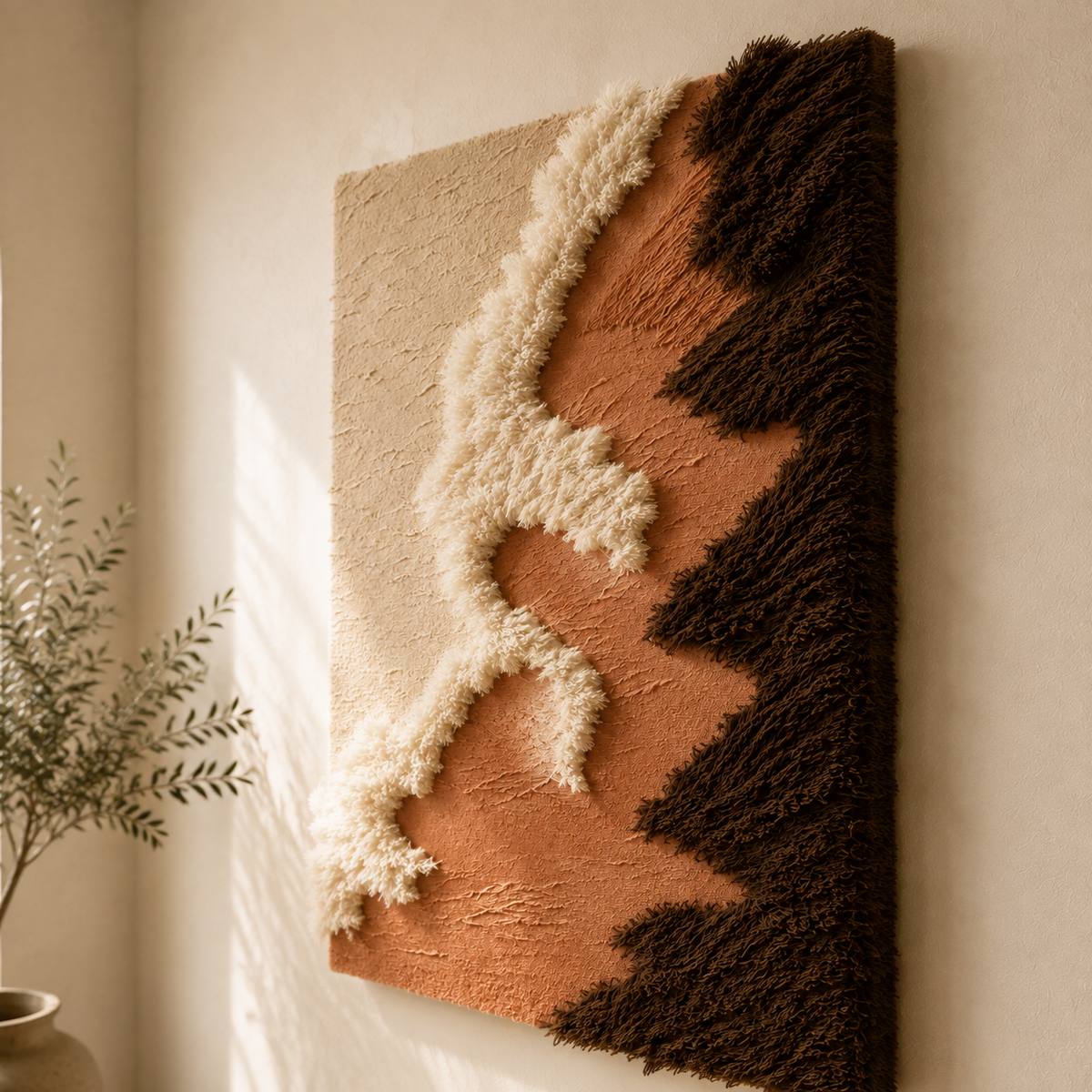 Hewn Earth Terra Ridges HE-0150 wall art featuring textured, earth-toned abstract design on a canvas.