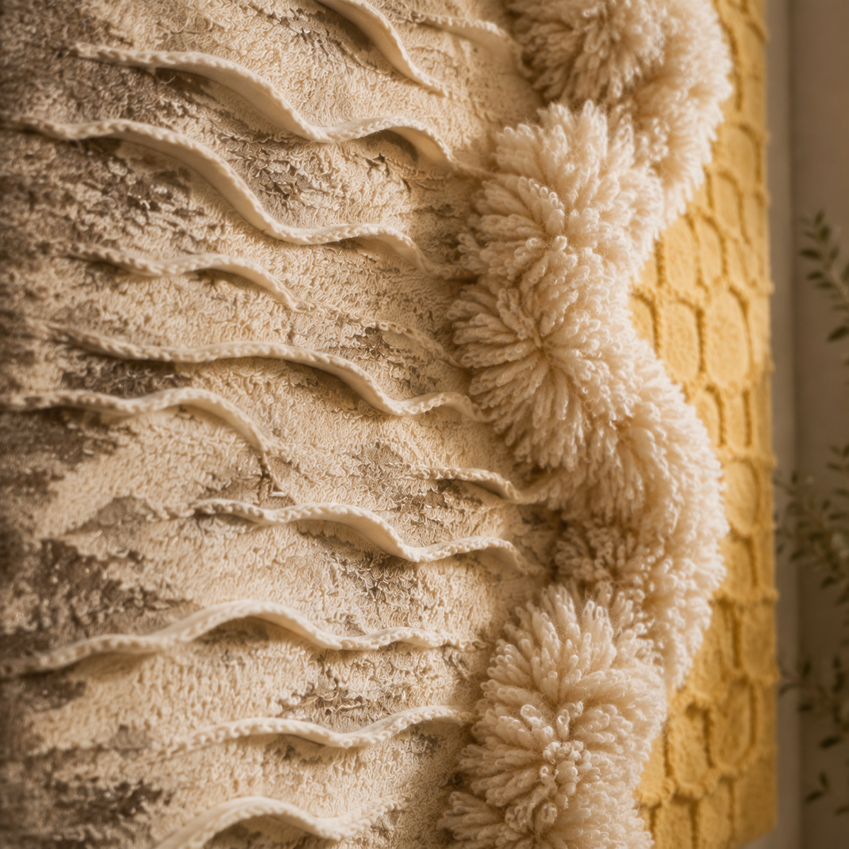 Hewn Earth Golden Shoreline wall art featuring abstract gold and beige tones on a canvas, modern coastal-inspired decor.