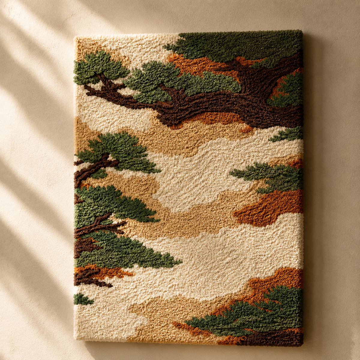 Hewn Earth Bonsai Grove wall art, botanical illustration featuring lush bonsai trees in a decorative wall decor piece.
