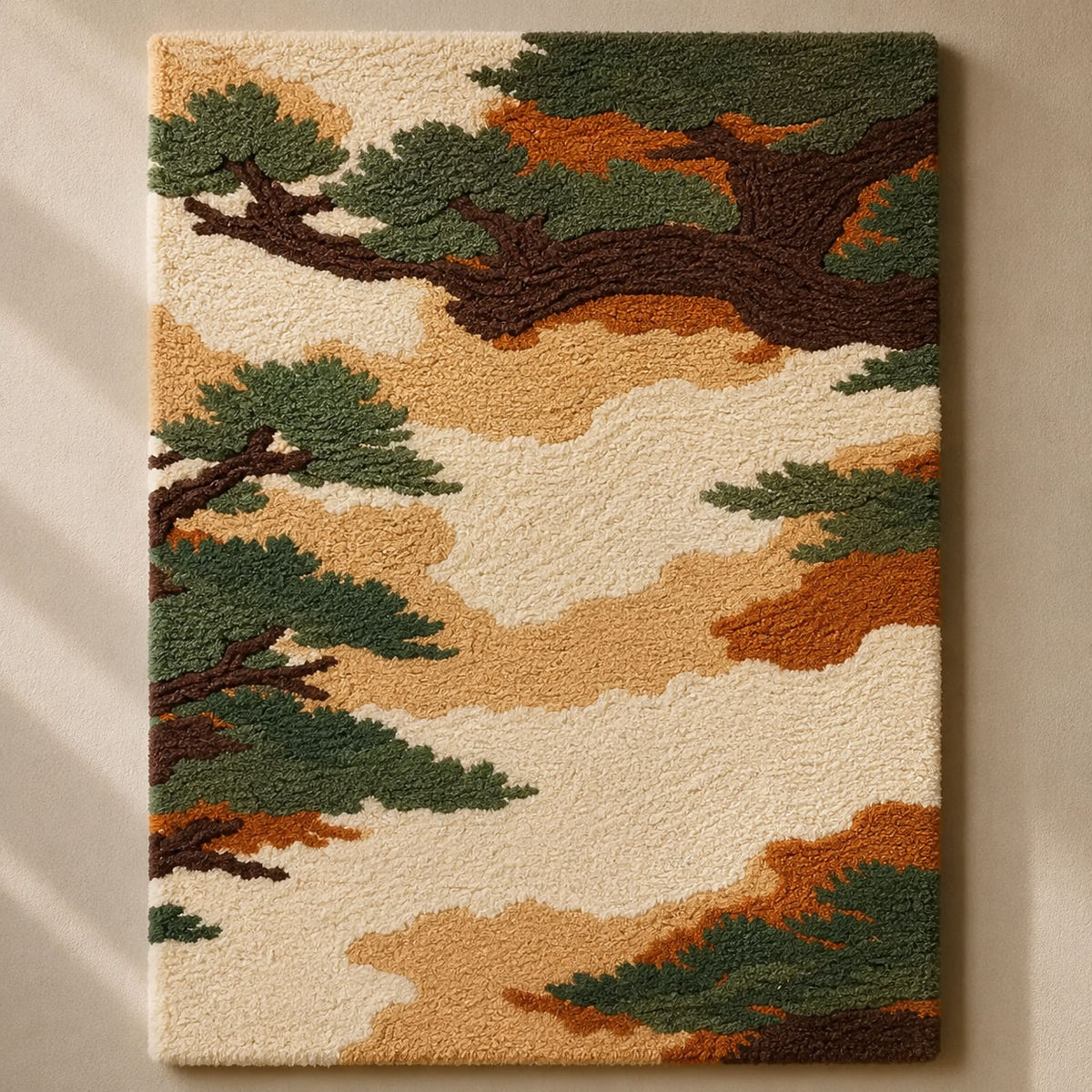 Hewn Earth Bonsai Grove wall art print featuring a peaceful bonsai tree scene on textured canvas.