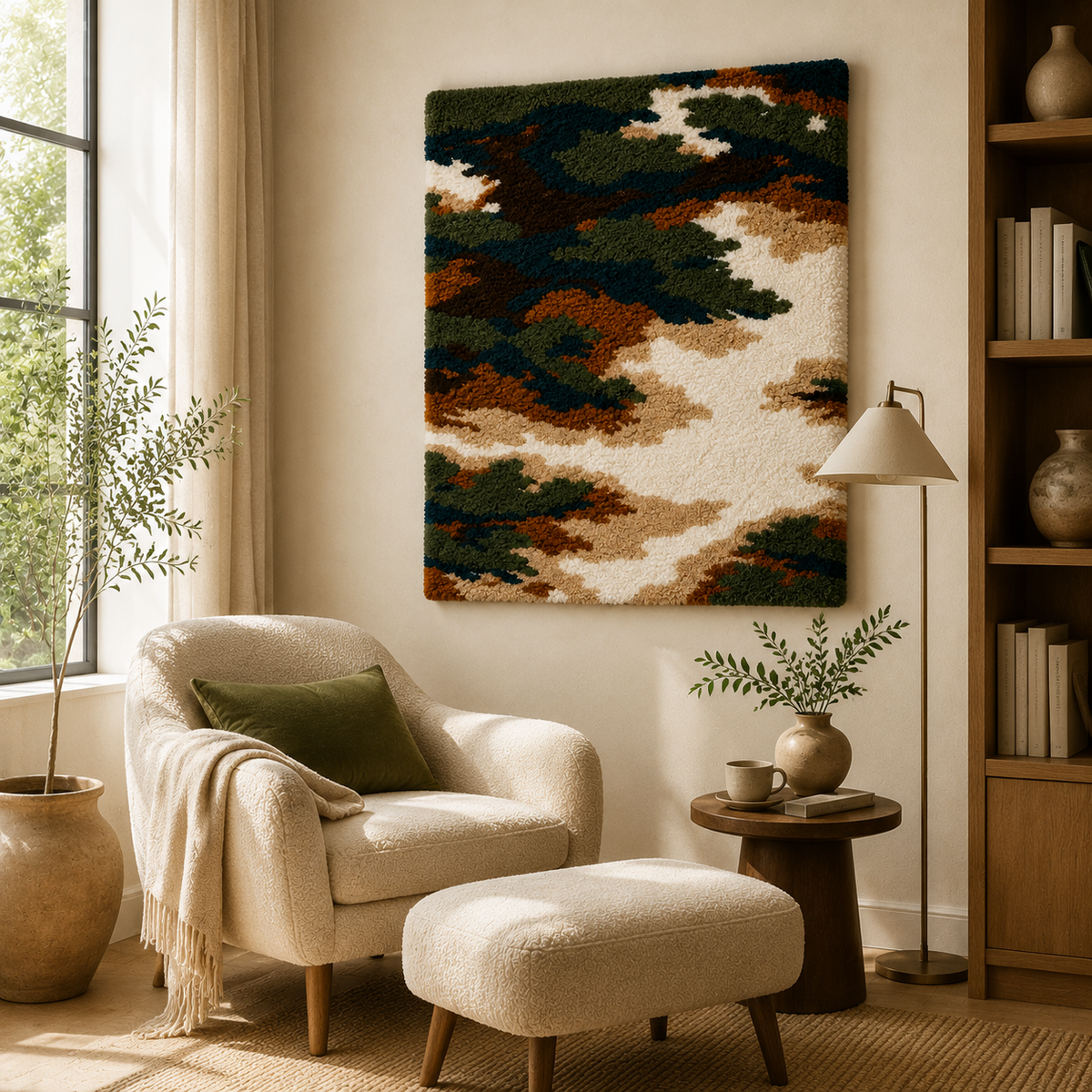 Hewn Earth Pine Canopy wall art featuring a detailed pine tree design in natural wood tones.