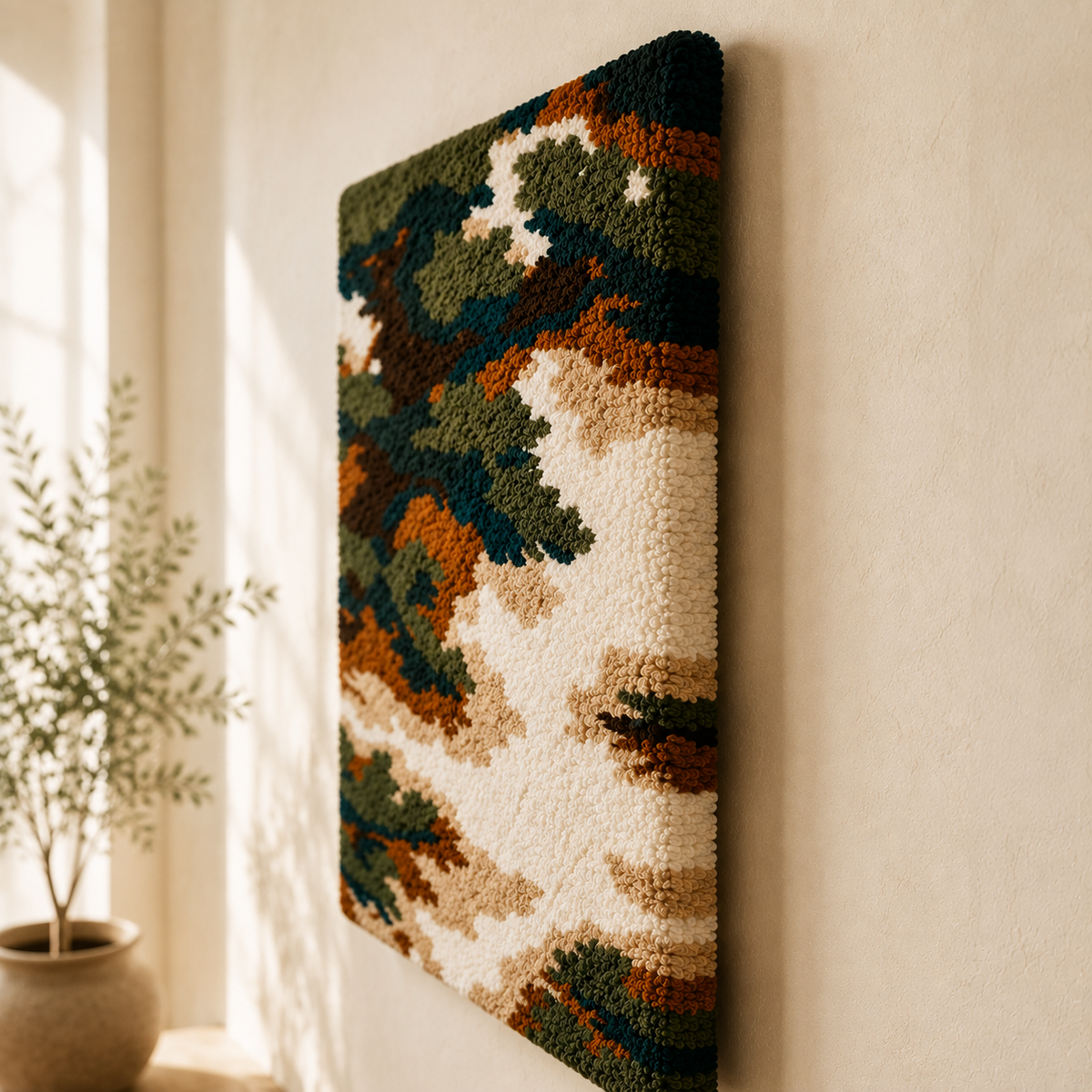 Hewn Earth Pine Canopy wall art featuring a detailed pine tree illustration on a neutral background.