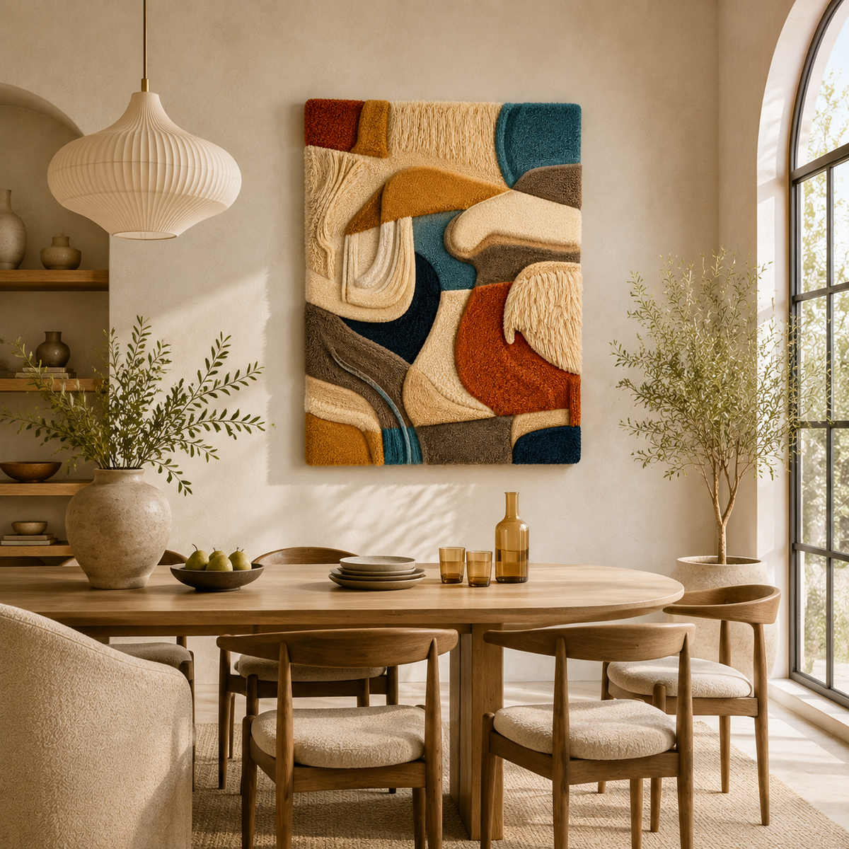 Hewn Earth Puzzle Play wall art featuring colorful geometric puzzle pieces in a modern design.