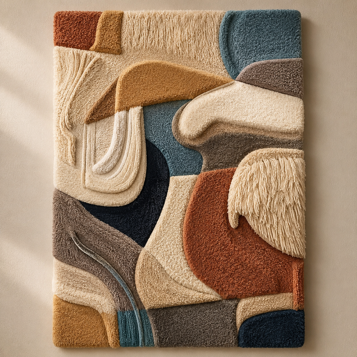 Hewn Earth Puzzle Play HE-0155 wall art featuring colorful geometric puzzle pieces arranged on a white background.