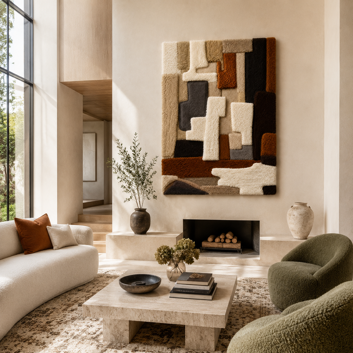 Hewn Earth layered field wall art, HE-0157, featuring textured, earthy tones with layered design on a neutral background.