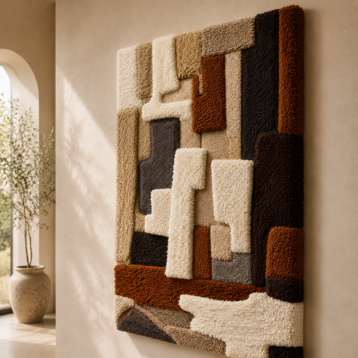 Hewn Earth layered field wall art in neutral tones, showcasing textured abstract design on canvas for modern home decor.