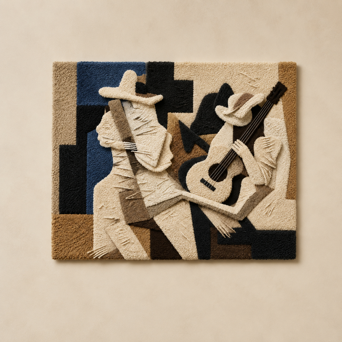 Wall art featuring two musicians, Hewn Earth HE-0158, depicting a detailed, artistic illustration of musicians playing instruments.
