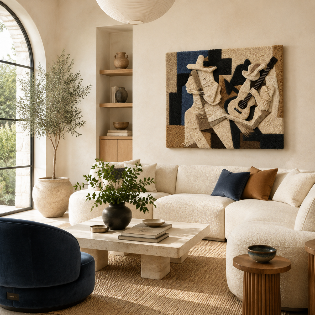 Wall art featuring two musicians in a natural style, designed by Hewn Earth, suitable for home or music room decor.