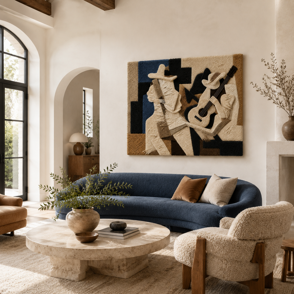 Wall art featuring two musicians by Hewn Earth, showcasing detailed, artistic illustrations of the musicians on a decorative wall piece.