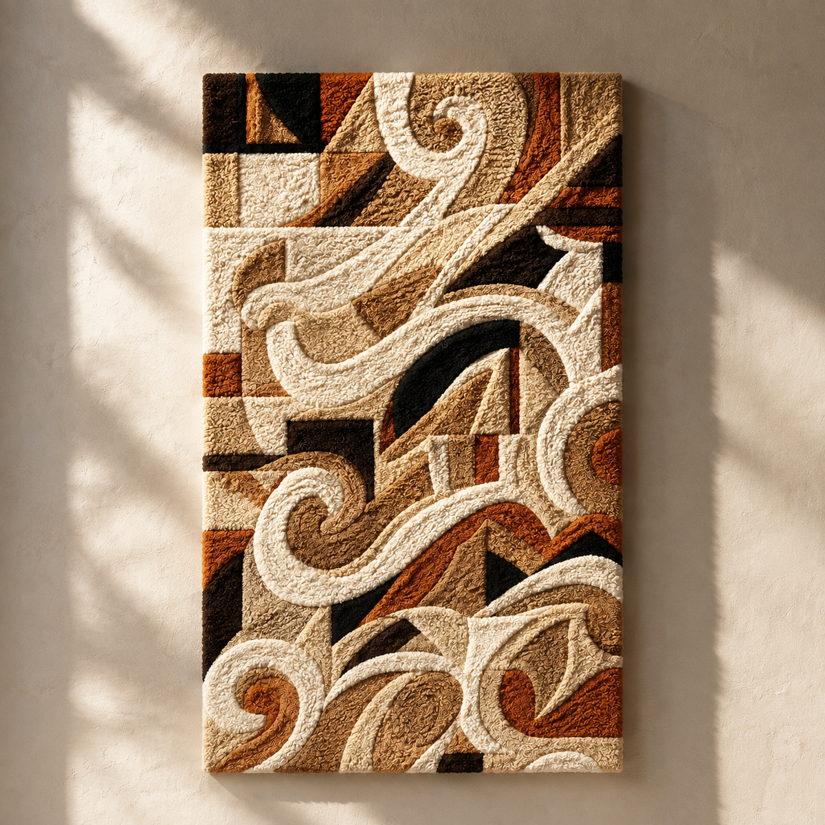 Hewn Earth Art Deco Scroll wall art in neutral tones, featuring intricate geometric patterns for modern home decor.