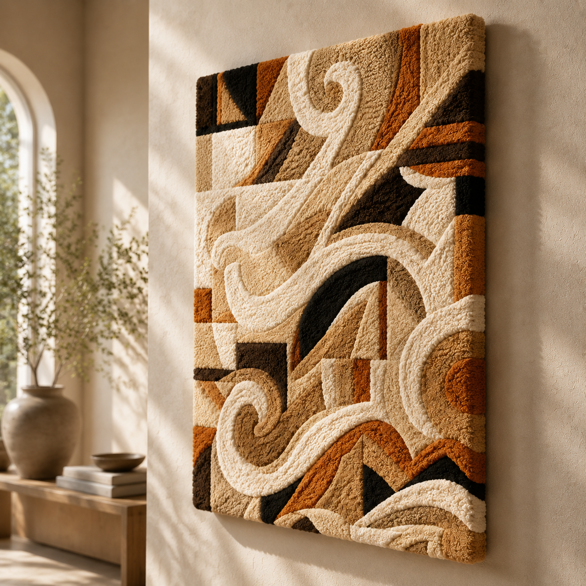 Hewn Earth Art Deco Scroll wall art, HE-0160, featuring intricate scroll design on a neutral background.