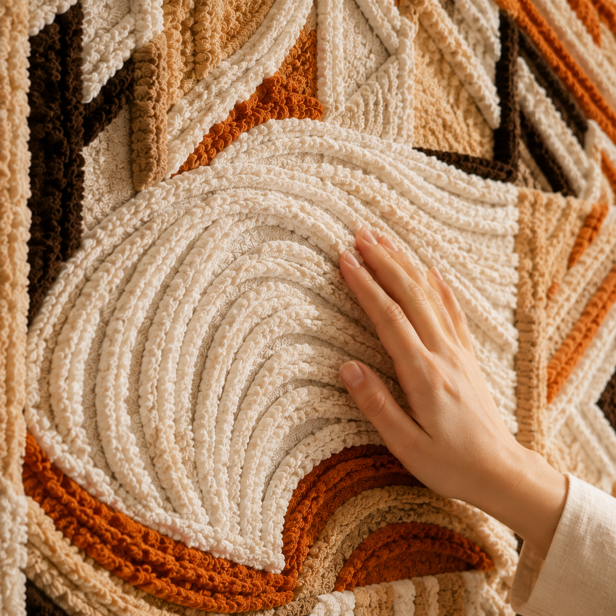 Hewn Earth Terra Wave Deco wall art in earthy tones, featuring flowing wave design on textured surface for modern interior decor.