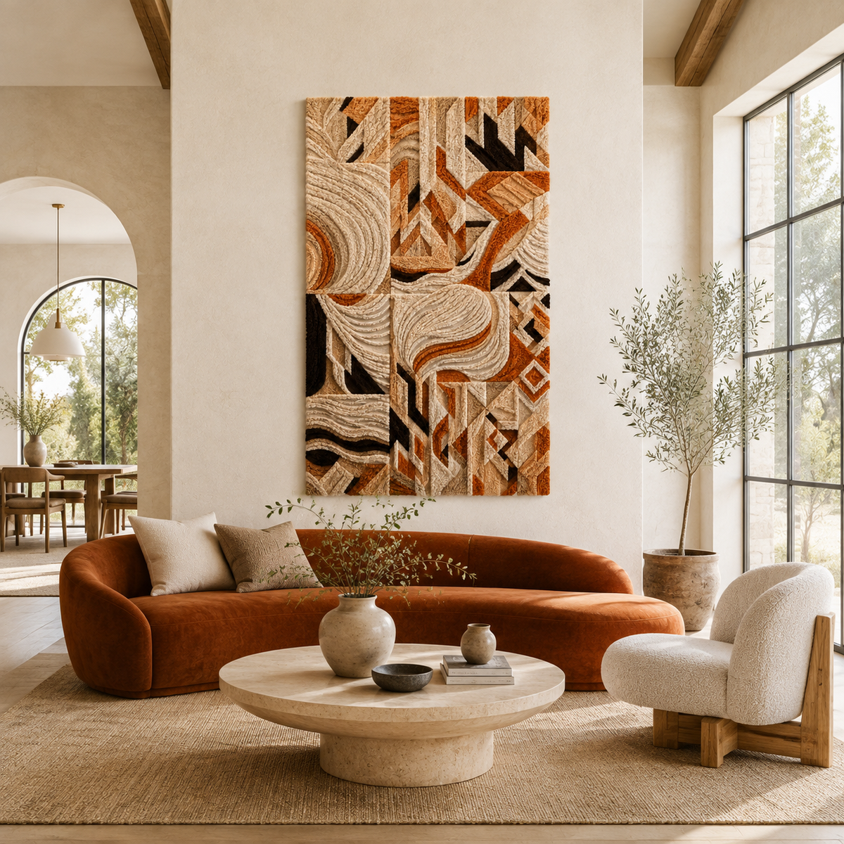 Hewn Earth Terra Wave Deco wall art featuring a textured, abstract design in neutral tones for modern interior decor.
