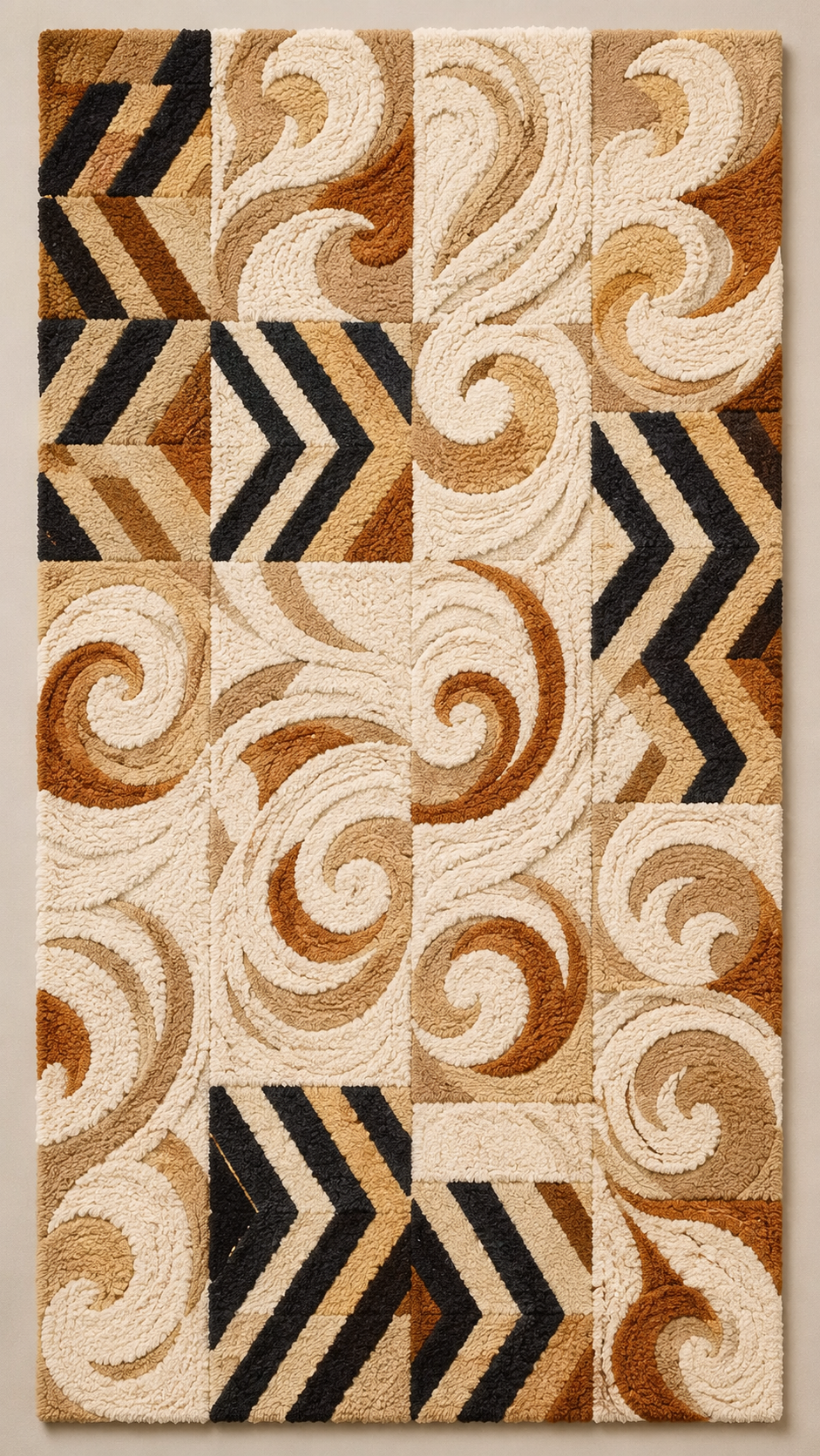 Colorful patchwork wall art runner by Hewn Earth featuring vibrant geometric fabric patterns and a textured, handcrafted design.