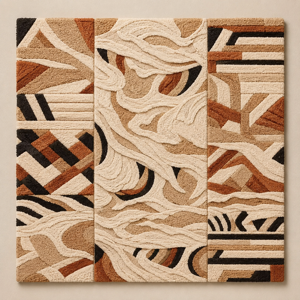Hewn Earth Terra Triptych wall art featuring earthy tones and abstract designs, ideal for modern home decor.
