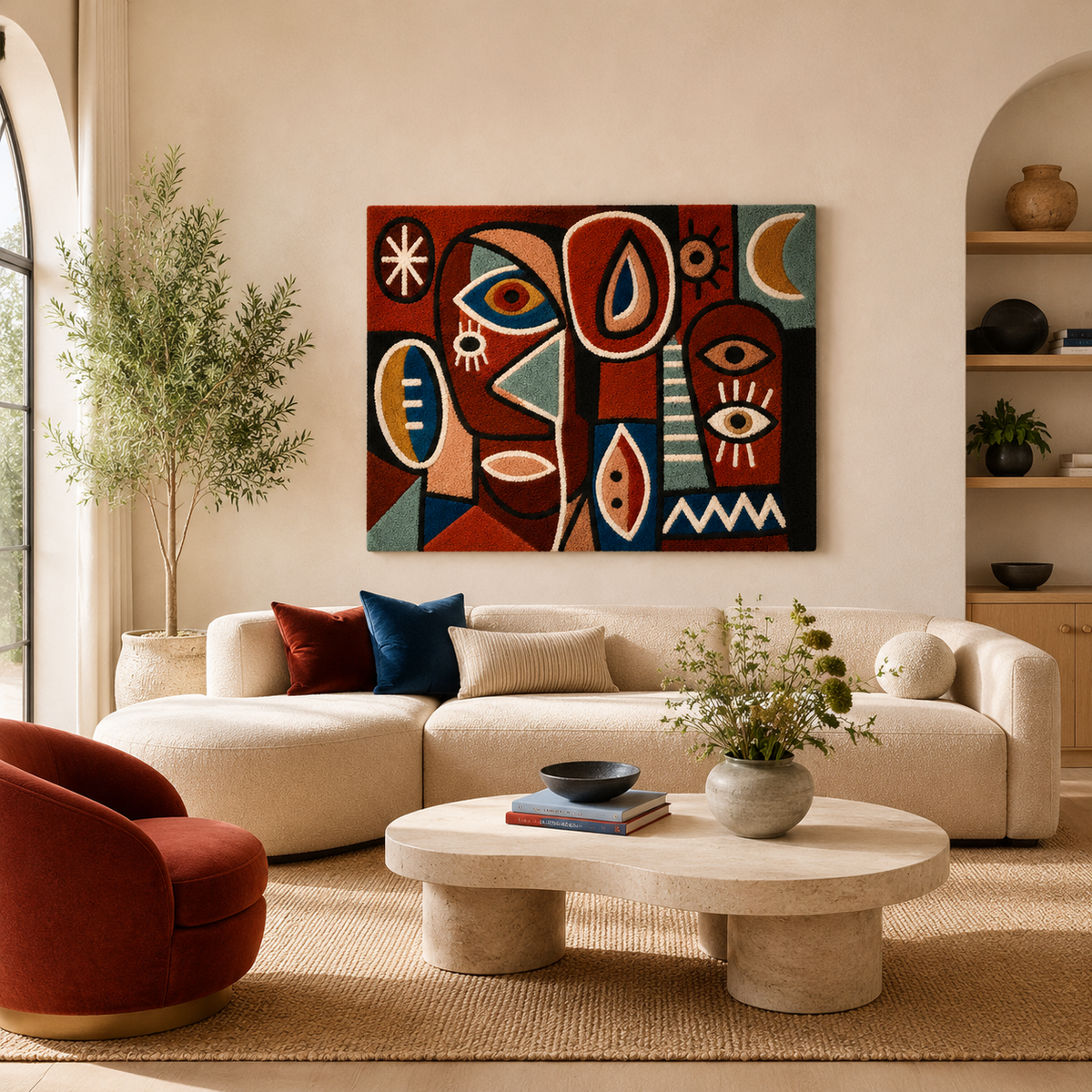 Hewn Earth Folk Mask wall art featuring a traditional folk mask design, mounted on a neutral background.