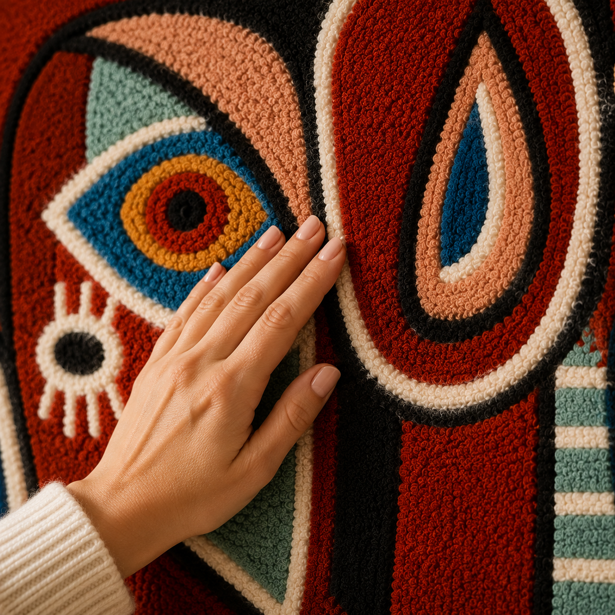 Hewn Earth Folk Mask wall art, intricate wood carving design displayed on a wall for decorative home decor.