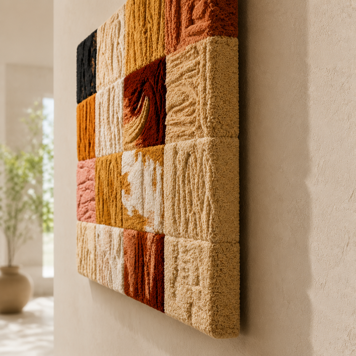 Hewn Earth Texture Sampler HE-0167 wall art showing a variety of natural textured patterns and earthy tones on a neutral background.