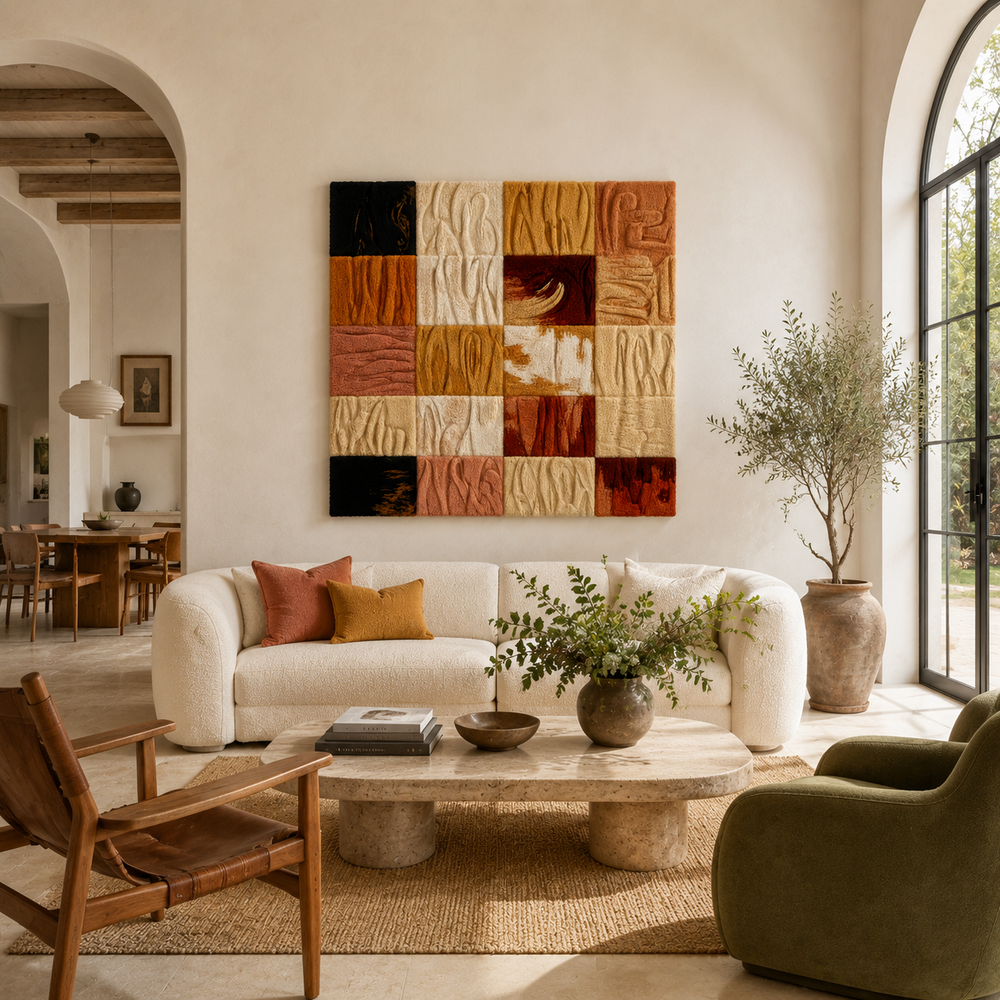 Hewn Earth Texture Sampler HE-0167 wall art showing a detailed, earthy textured design in neutral tones.