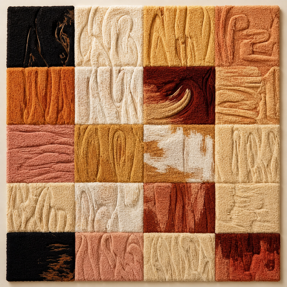 Hewn Earth Texture Sampler HE-0167 wall art showing various natural textured patterns on a neutral background.
