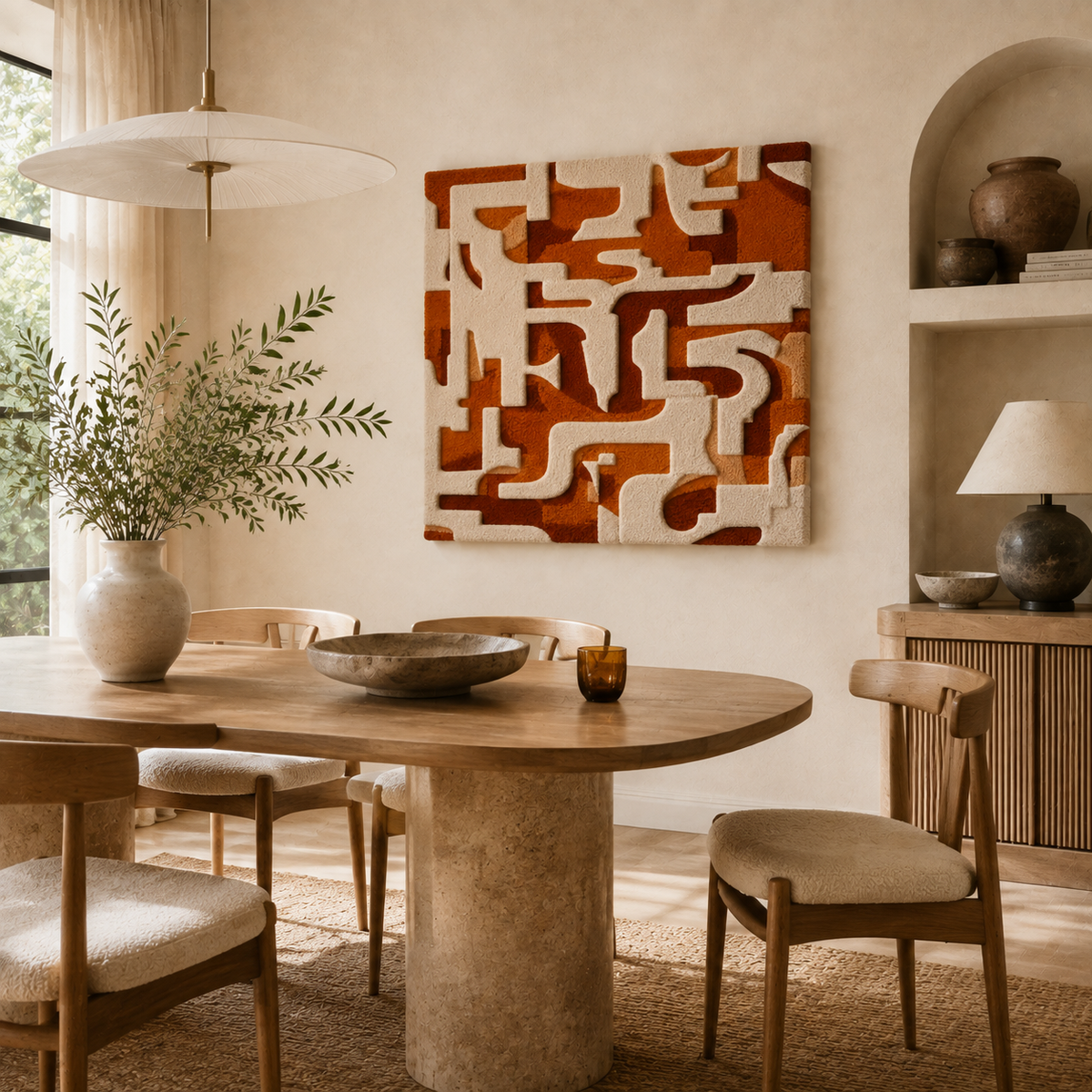 Hewn Earth Cream Cipher HE-0168 wall art featuring abstract cream and beige tones on a textured background.